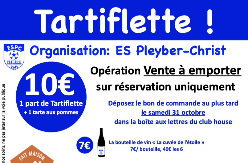 Vente à emporter Tartiflette – Samedi 7 Novembre